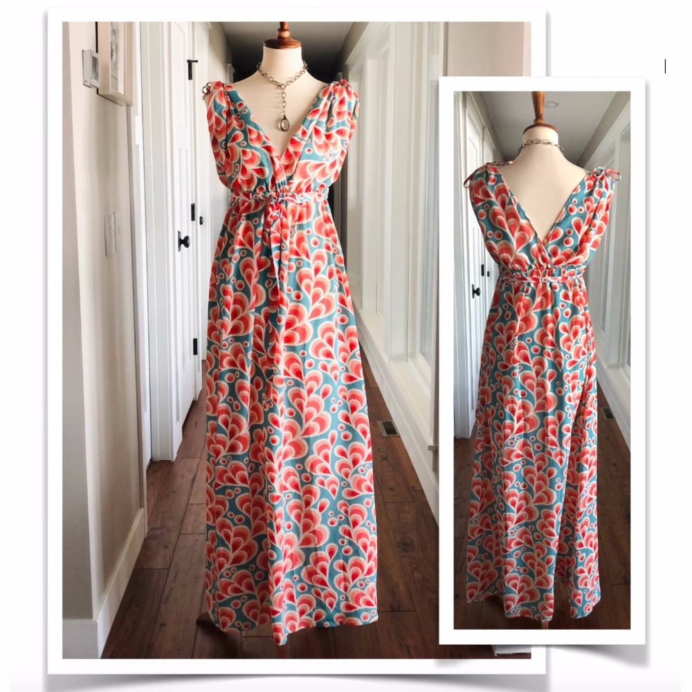 NWT Maxi Dress in Aqua Blue and Coral Pink S